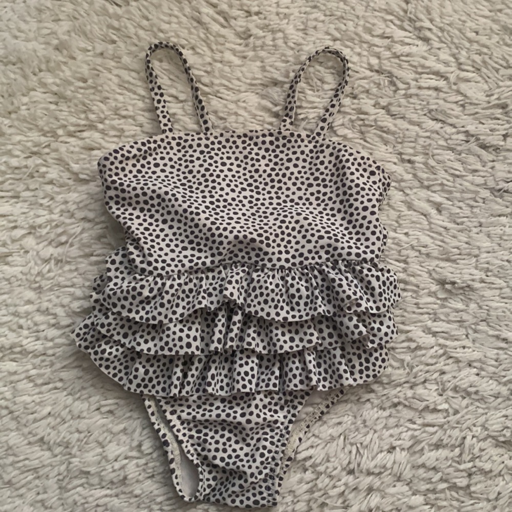 Baby Gap Grey White Animal Polka Dot Ruffle Swimsuit